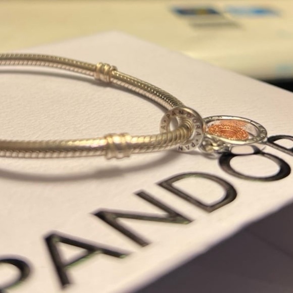 PANDORA SIGNATURE TWO-TONE LOGO CIRCLES DANGLE CHARM Style #: 782287C01 - Picture 12 of 13